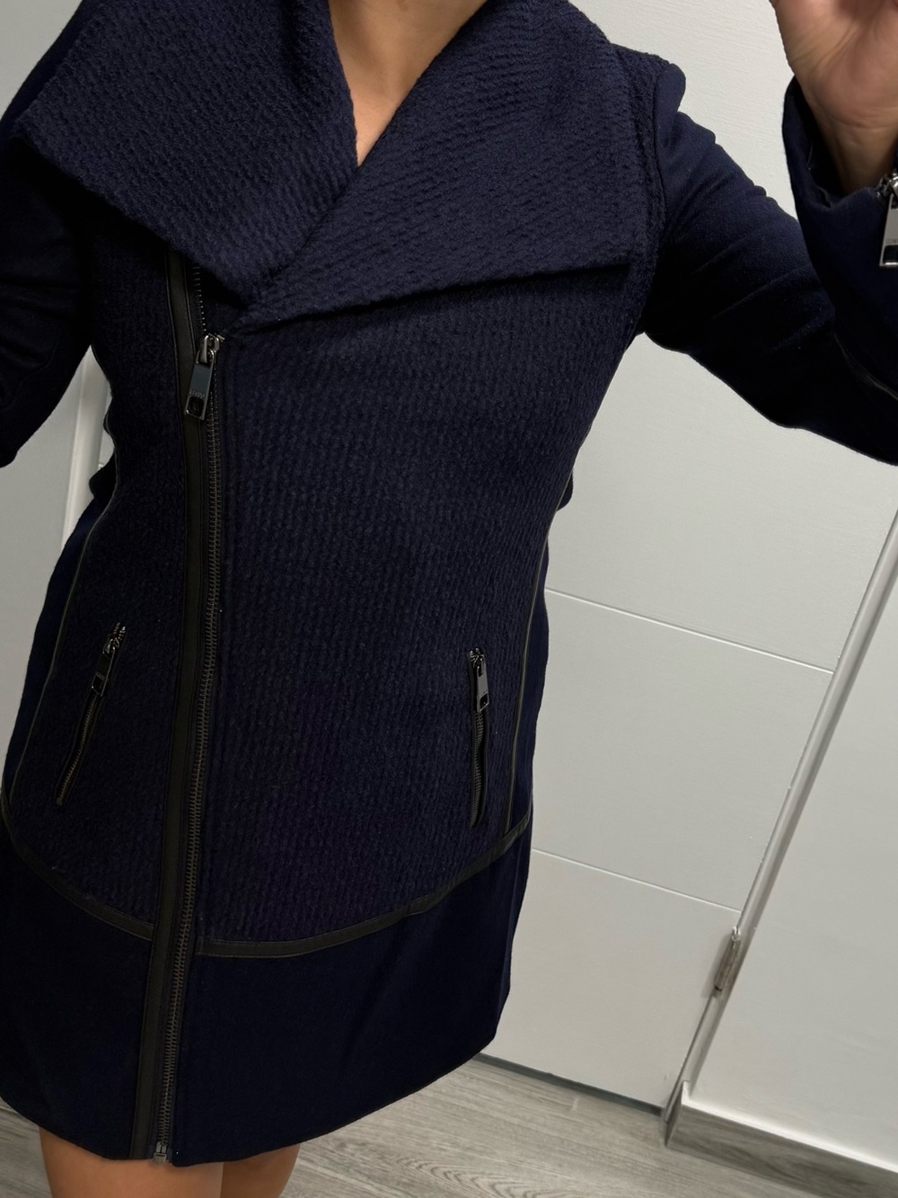 Guess Navy Asymmetric Zip Trench Coat